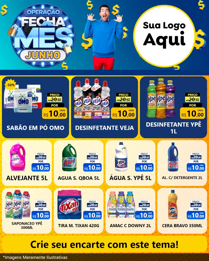 Modelo de Rede Social para Feed Instagram com o tema Operação Fecha Mês, Junho para Produtos de Limpeza