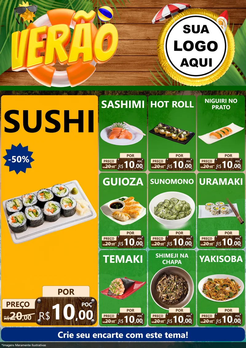 Modelo de Encarte para Encarte A4 Vertical com o tema Verão para Comida japonesa
