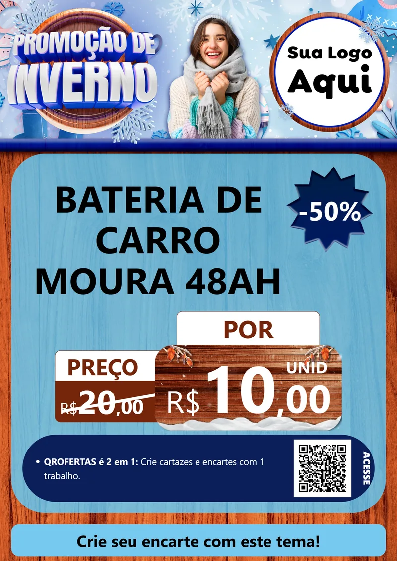 Modelo de Cartaz para Cartaz A4 Vertical com o tema Promoção de Inverno para Baterias Elétricas