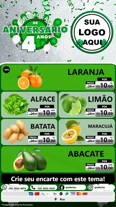 Modelo de TV para TV Vertical com o tema Promoção de Aniversário - 4 Anos para Hortifrúti