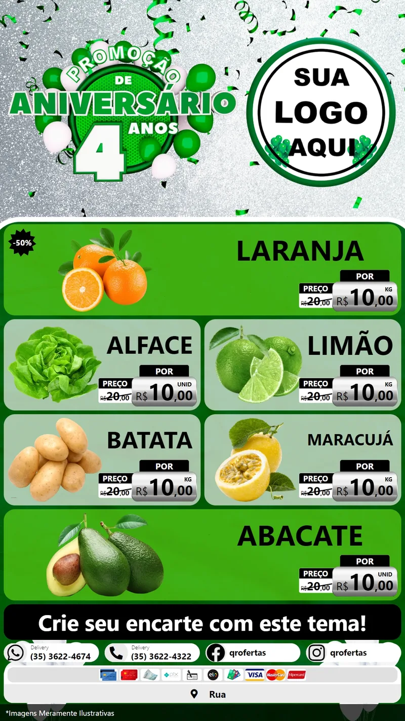 Modelo de TV para TV Vertical com o tema Promoção de Aniversário - 4 Anos para Hortifrúti