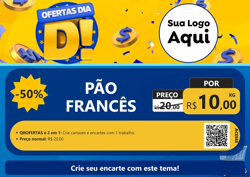 Modelo de Cartaz para Cartaz A4 Horizontal com o tema Ofertas Dia D para Padaria