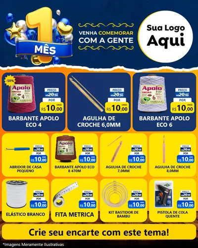 Modelo de Rede Social para Feed Instagram com o tema Um Mês de Aniversário para Armarinho e Aviamentos