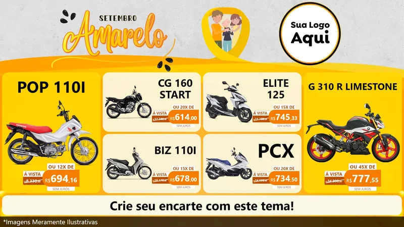 Modelo de TV para TV Horizontal com o tema Setembro Amarelo para Concessionaria de Motos