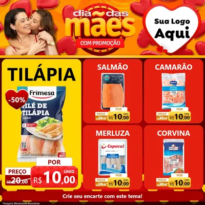 Modelo de Rede Social para Feed Facebook com o tema Dia das Mães com Promoção para Peixaria