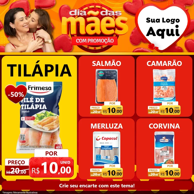 Modelo de Rede Social para Feed Facebook com o tema Dia das Mães com Promoção para Peixaria