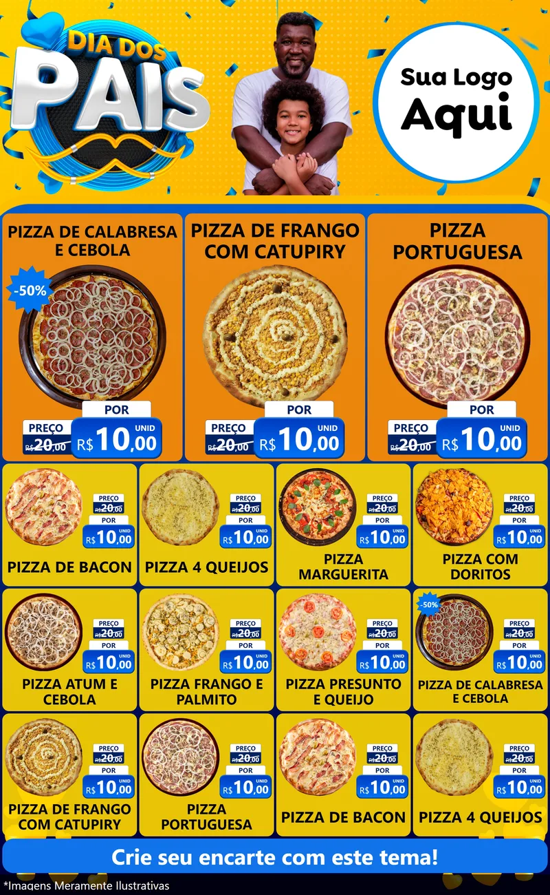 Modelo de Encarte para Encarte Grande com o tema Dia dos Pais para Pizzaria
