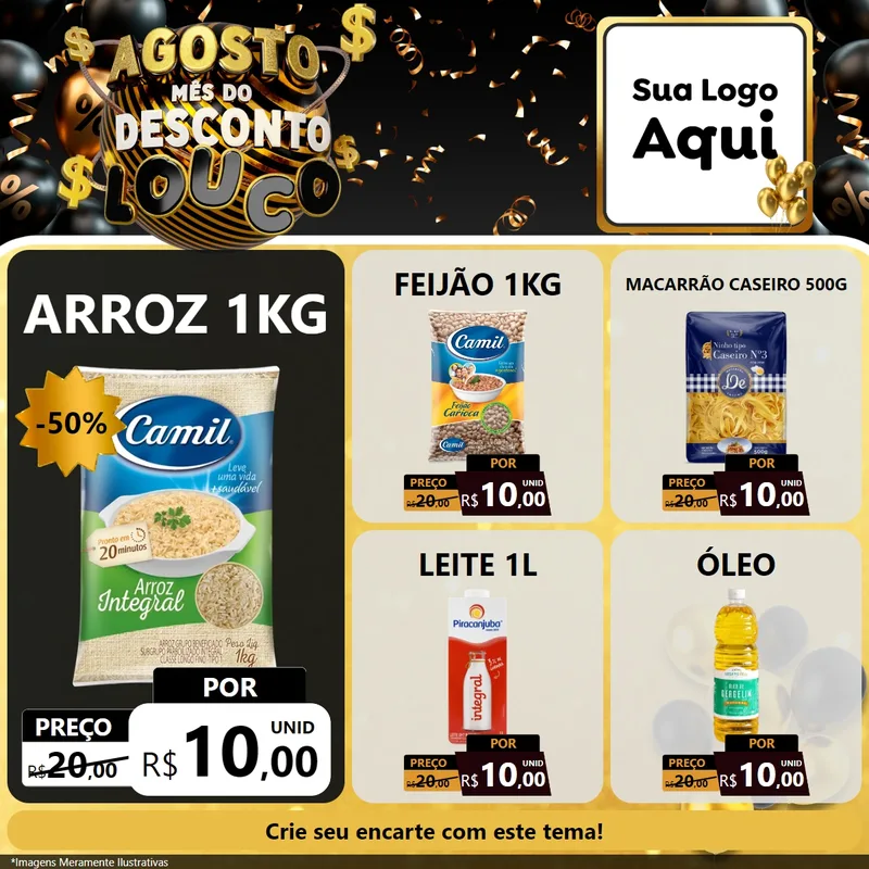 Modelo de Rede Social para Feed Facebook com o tema Agosto Mês do Desconto Louco para Supermercado