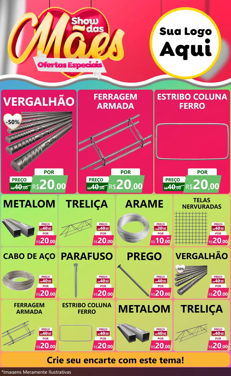 Modelo de Encarte para Encarte Grande com o tema Show das Mães - Ofertas Especiais para Ferragens