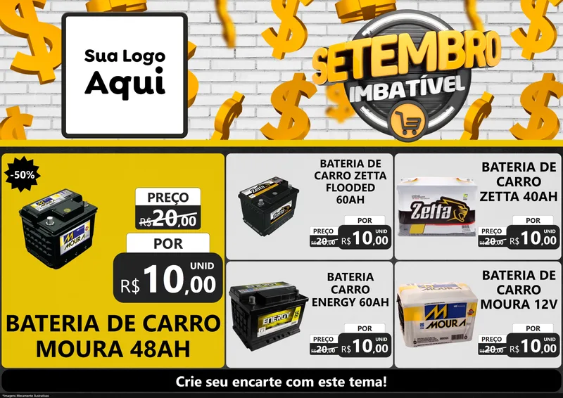 Modelo de Encarte para Encarte A4 Horizontal com o tema Setembro Imbatível para Baterias Elétricas