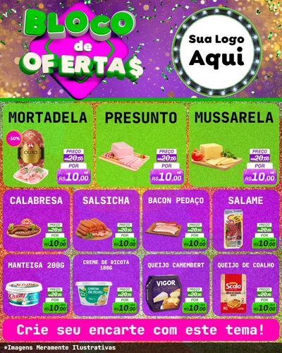 Modelo de Rede Social para Feed Instagram com o tema Bloco de Ofertas para Frios e Laticínios