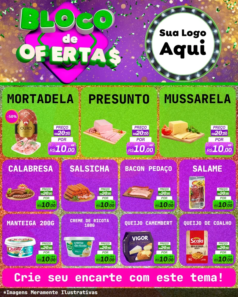 Modelo de Rede Social para Feed Instagram com o tema Bloco de Ofertas para Frios e Laticínios