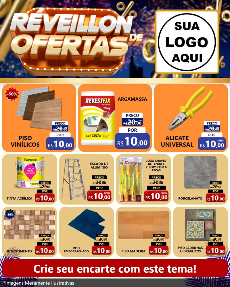 Modelo de Rede Social para Feed Instagram com o tema Réveillon de Ofertas para Material para Construção