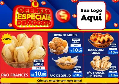 Modelo de Encarte para Encarte A4 Horizontal com o tema Ofertas Especiais de Agosto para Padaria