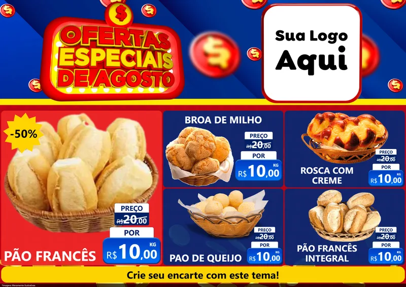 Modelo de Encarte para Encarte A4 Horizontal com o tema Ofertas Especiais de Agosto para Padaria