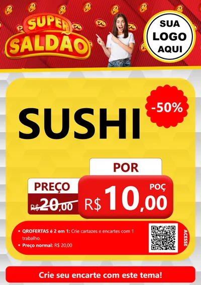 Modelo de Cartaz para Cartaz A4 Vertical com o tema Super Saldão para Comida japonesa