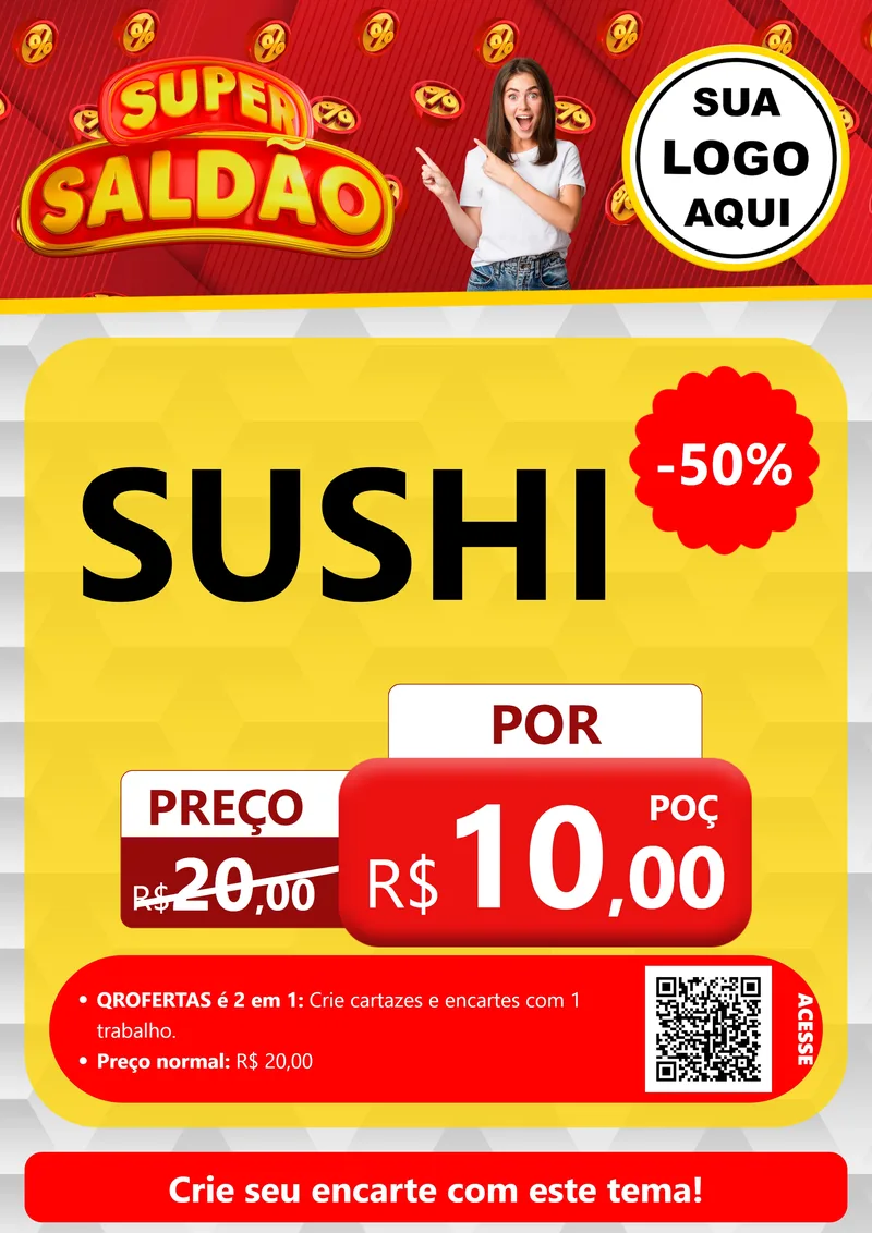 Modelo de Cartaz para Cartaz A4 Vertical com o tema Super Saldão para Comida japonesa