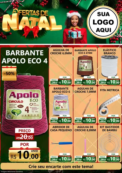 Modelo de Encarte para Encarte A4 Vertical com o tema Ofertas de Natal para Armarinho e Aviamentos