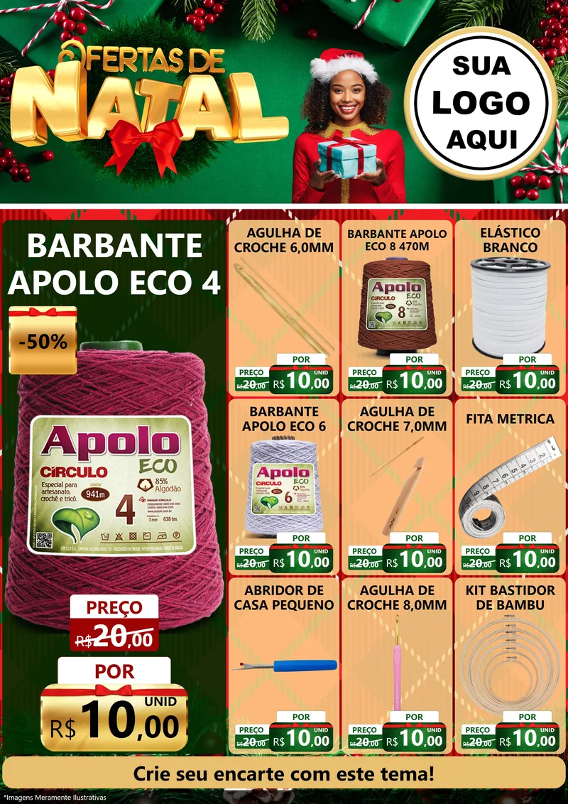 Modelo de Encarte para Encarte A4 Vertical com o tema Ofertas de Natal para Armarinho e Aviamentos