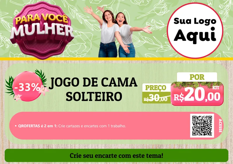 Modelo de Cartaz para Cartaz A4 Horizontal com o tema Para Você Mulher para Cama, Mesa e Banho