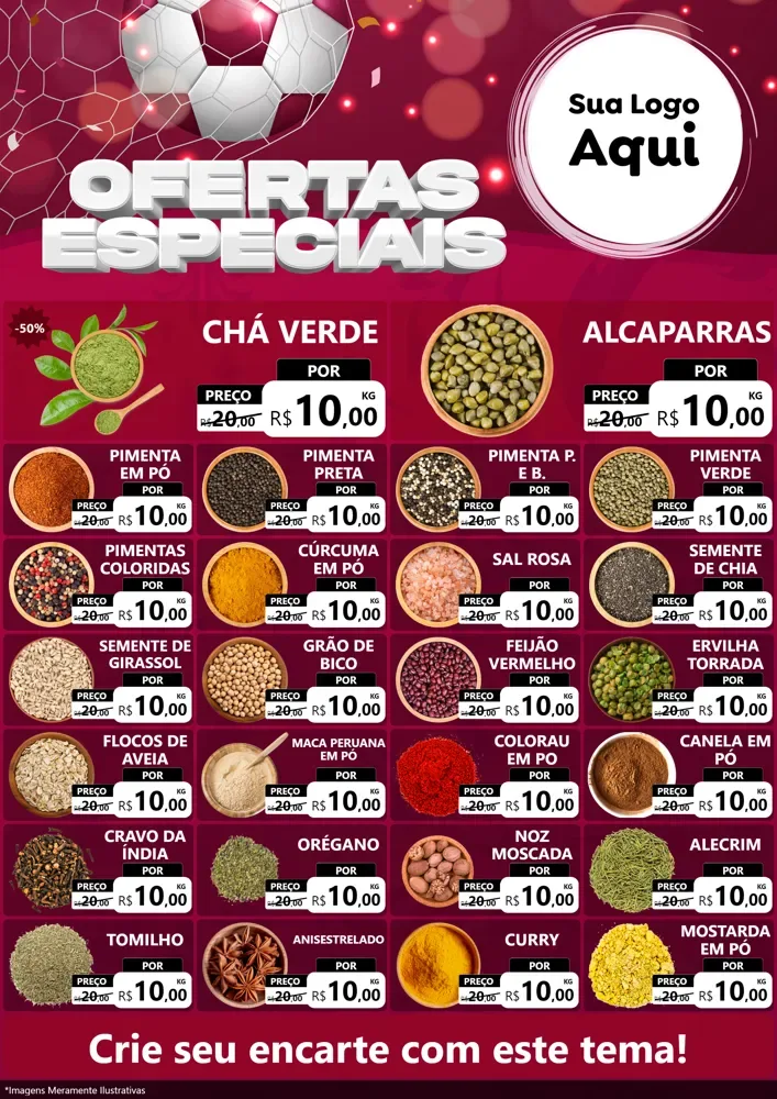 Modelo de Encarte para Encarte A4 Vertical com o tema Ofertas Especiais - Futebol para Produtos Naturais