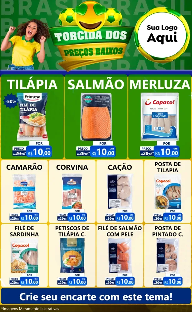 Modelo de Encarte para Encarte Grande com o tema Torcida dos Preços Baixos - Copa para Peixaria