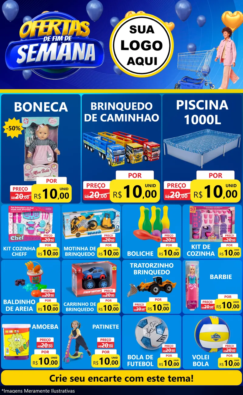 Modelo de Encarte para Encarte Grande com o tema Ofertas de Fim de Semana para Brinquedos