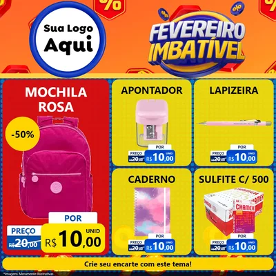 Modelo de Rede Social para Feed Facebook com o tema Fevereiro Imbatível para Papelaria