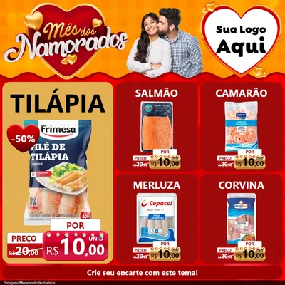 Modelo de Rede Social para Feed Facebook com o tema Mês dos Namorados para Peixaria
