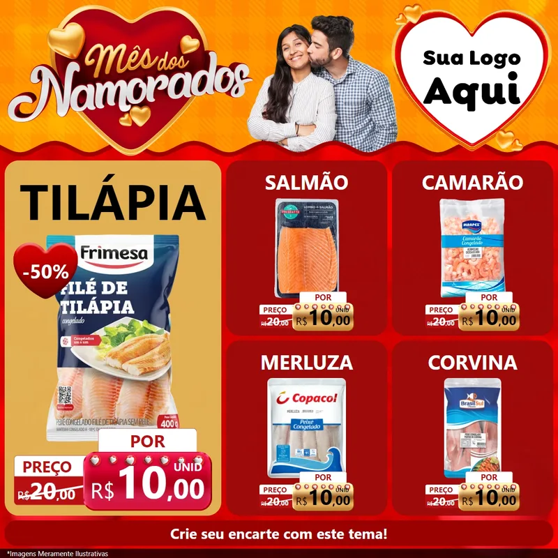 Modelo de Rede Social para Feed Facebook com o tema Mês dos Namorados para Peixaria