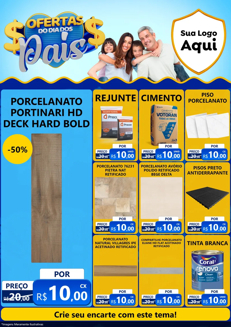 Modelo de Encarte para Encarte A4 Vertical com o tema Ofertas do Dia dos Pais para Pisos e revestimentos