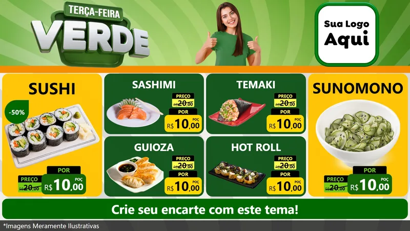 Modelo de TV para TV Horizontal com o tema Terça - Feira Verde para Comida japonesa
