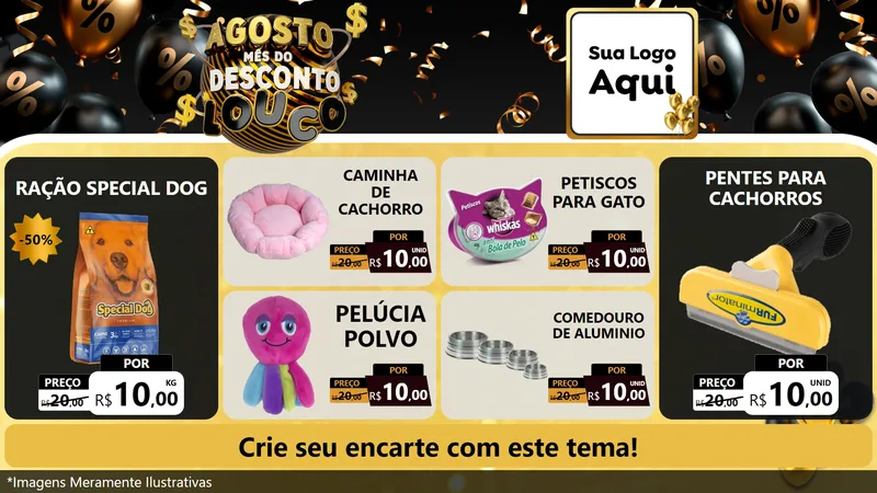 Modelo de TV para TV Horizontal com o tema Agosto Mês do Desconto Louco para Pet Shop