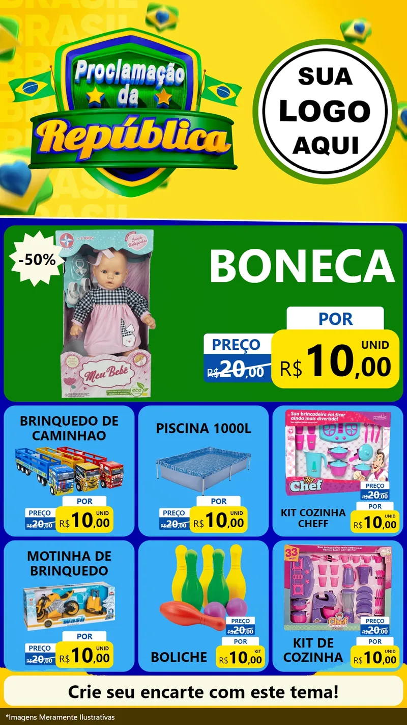 Modelo de Rede Social para Stories com o tema Proclamação da República para Brinquedos