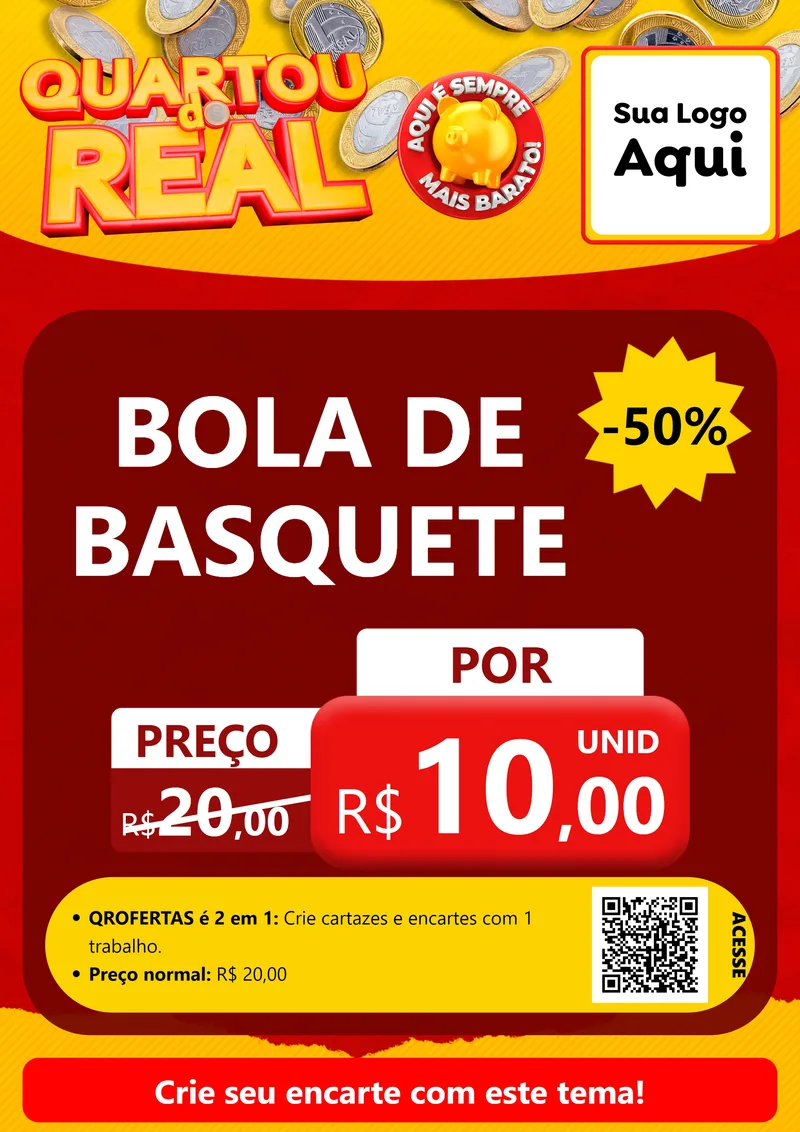 Modelo de Cartaz para Cartaz A4 Vertical com o tema Quartou do Real para Artigos Esportivos