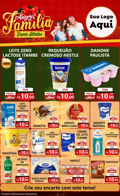 Modelo de Encarte para Encarte Grande com o tema Alegria em Família Super Ofertas - Natal para Frios e Laticínios