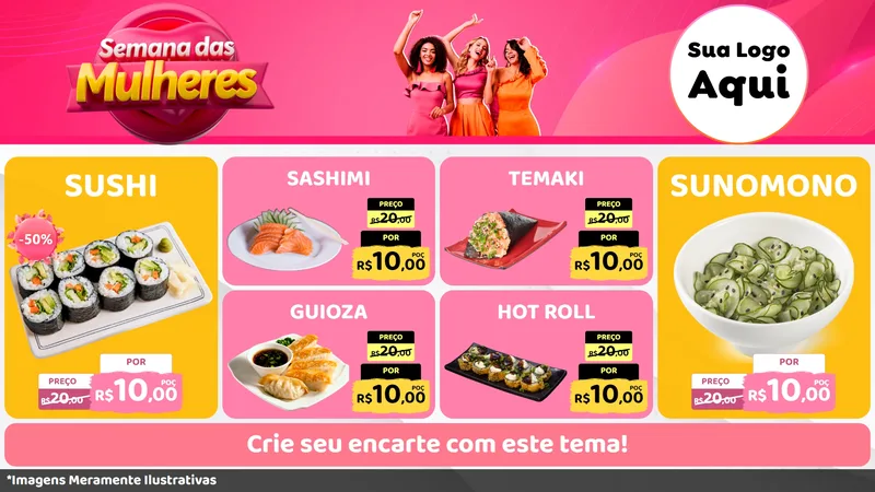 Modelo de TV para TV Horizontal com o tema Semana das Mulheres para Comida japonesa