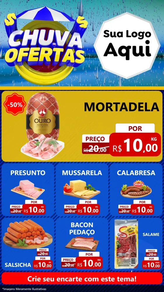 Modelo de Rede Social para Stories com o tema Chuva de Ofertas para Frios e Laticínios