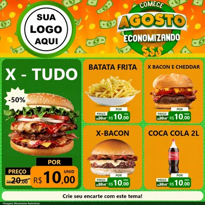 Modelo de Rede Social para Feed Facebook com o tema Comece Agosto Economizando para Hamburgueria
