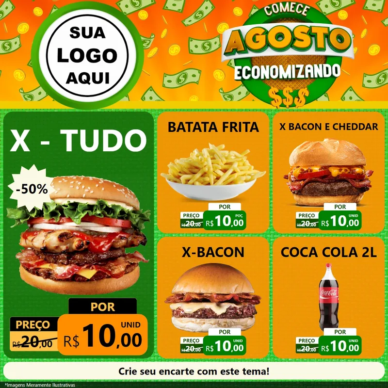 Modelo de Rede Social para Feed Facebook com o tema Comece Agosto Economizando para Hamburgueria