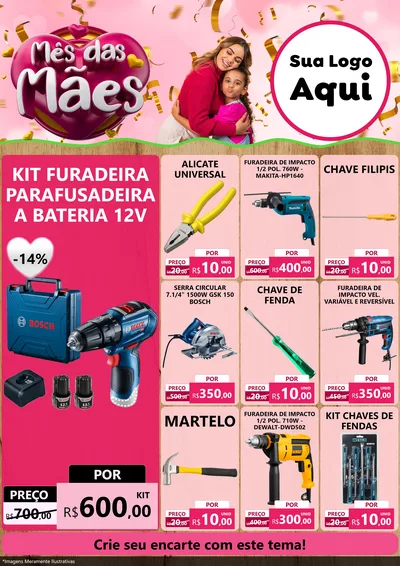 Modelo de Encarte para Encarte A4 Vertical com o tema Mês das Mães para Maquinas e Ferramentas