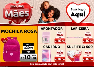 Modelo de Encarte para Encarte A4 Horizontal com o tema Mês das Mães para Papelaria