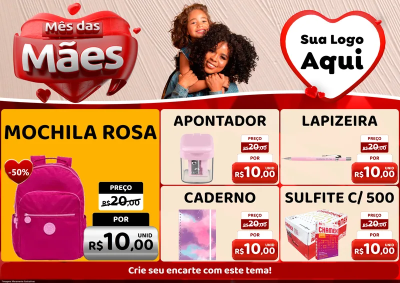 Modelo de Encarte para Encarte A4 Horizontal com o tema Mês das Mães para Papelaria