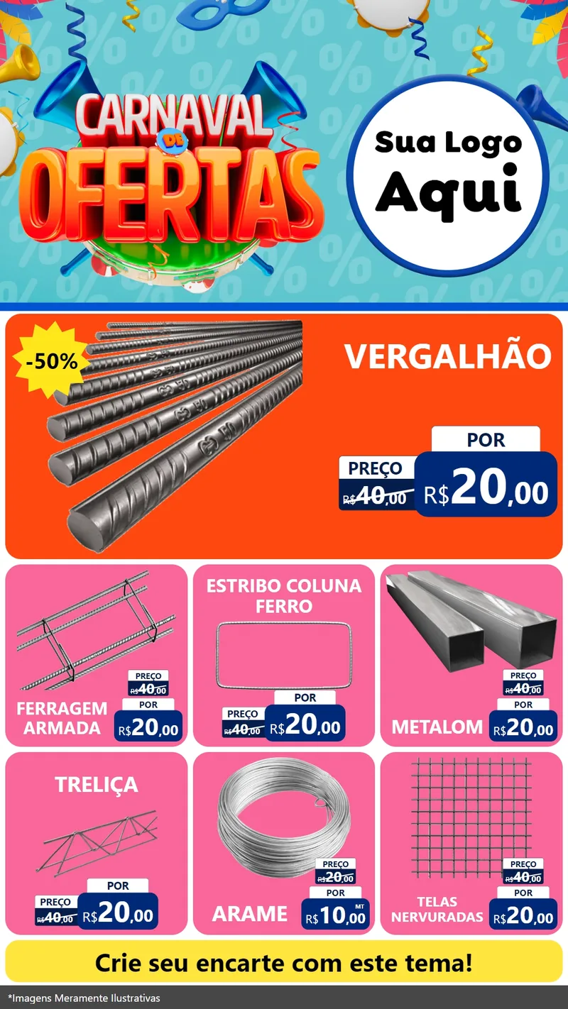 Modelo de Rede Social para Stories com o tema Carnaval de Ofertas para Ferragens