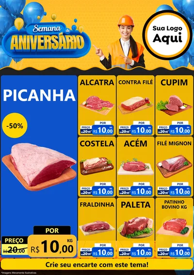 Modelo de Encarte para Encarte A4 Vertical com o tema Semana de Aniversário para Açougue