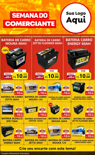 Modelo de Encarte para Encarte Grande com o tema Semana do Comerciante para Baterias Elétricas