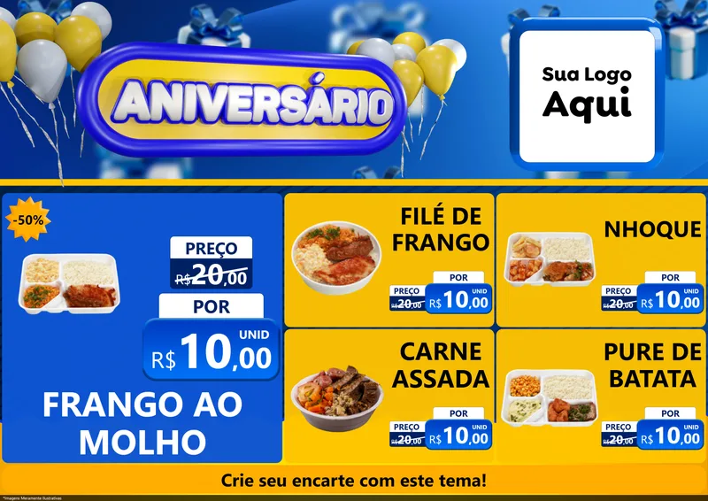 Modelo de Encarte para Encarte A4 Horizontal com o tema Aniversário para Restaurante