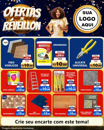 Modelo de Rede Social para Feed Instagram com o tema Ofertas de Réveillon para Material para Construção