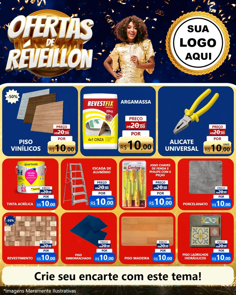 Modelo de Rede Social para Feed Instagram com o tema Ofertas de Réveillon para Material para Construção