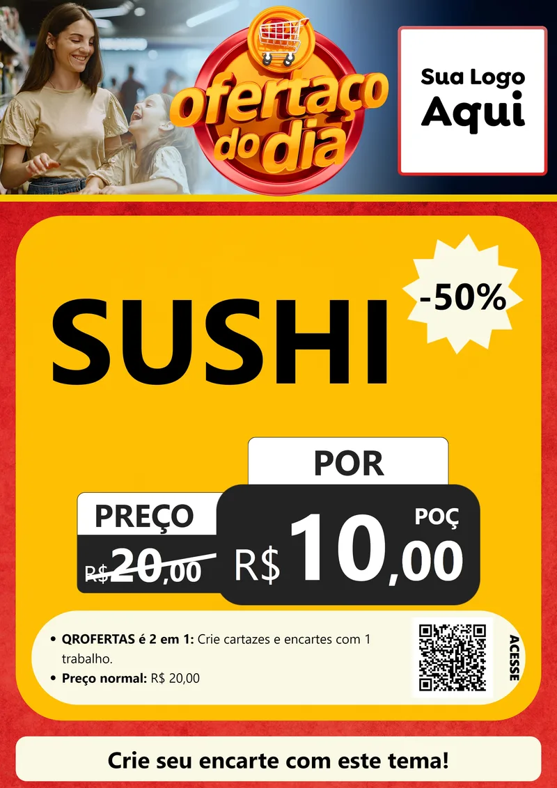 Modelo de Cartaz para Cartaz A4 Vertical com o tema Ofertaço Do Dia para Comida japonesa